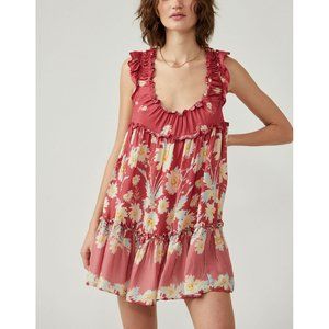 Free People Floral Ruffle Chemise in Red and White